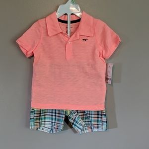 2 Piece Button-Front & Plaid Shorts Boys Set -18mo